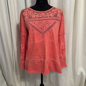 Sundance Coral Lace-Trim Long Sleeve Tunic
